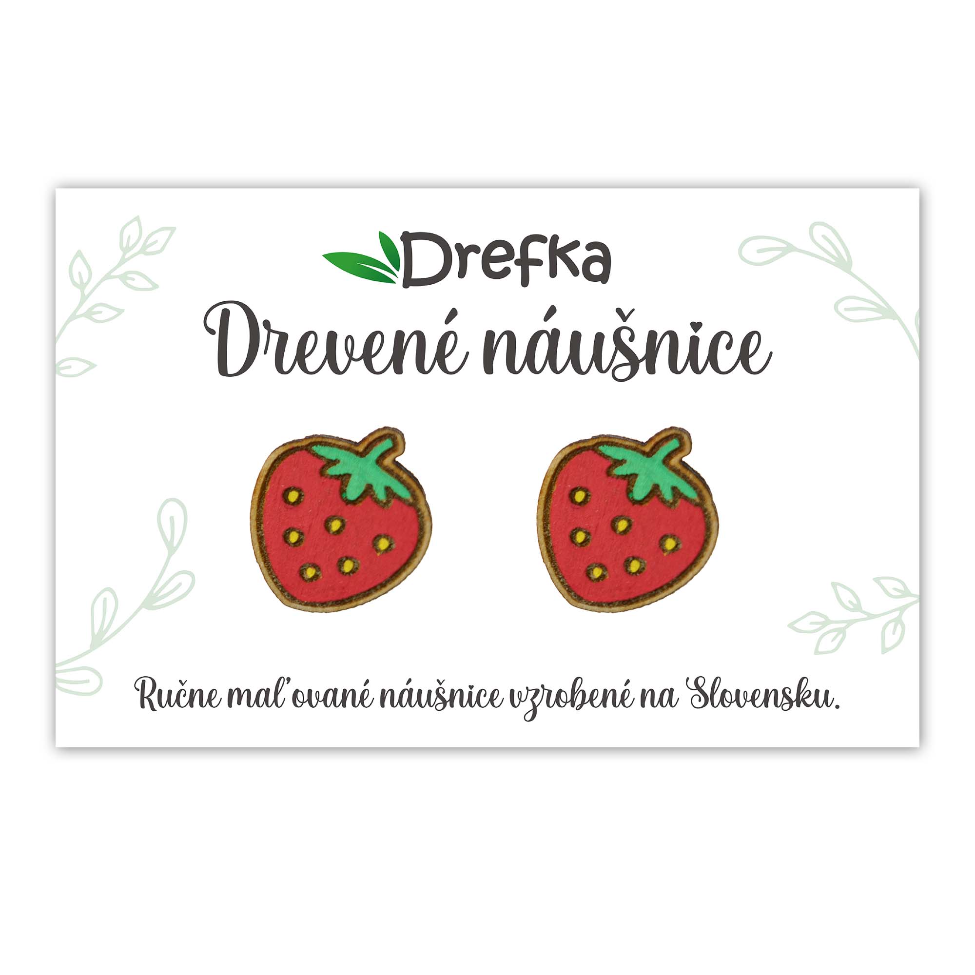 Drevené ručne maľované náušnice Drefka. Jahody