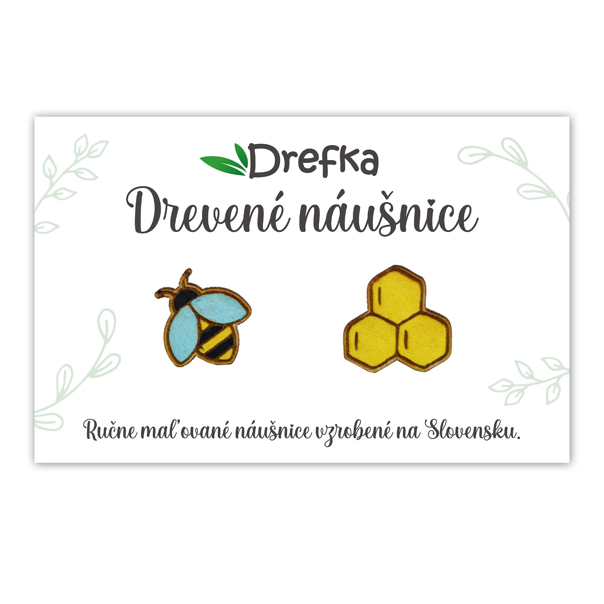 Drevené ručne maľované náušnice Drefka. Včielka